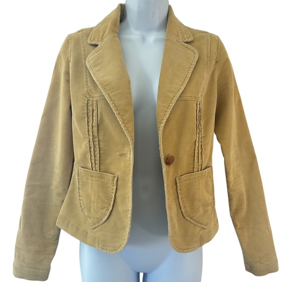 DOLLHOUSE 90s Y2K Corduroy Cropped Blazer Jacket Size S Tan Boho Academia - Picture 2 of 12